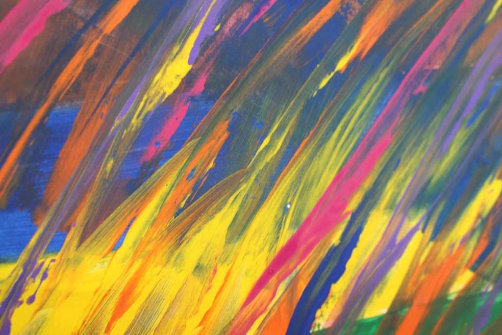 [A rainbow piece of art, streaks of light swirled together]