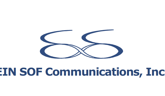 A logo that looks like a swirling letter 'E' that is entwined with another letter 'E' with the text below that says EIN SOF Communications, Inc.,