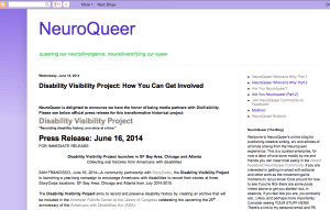 Screenshot from NeuroQueer's blog with the title: "Disability Visibility Project: How You Can Get Involved"